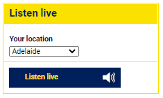 Listen Live box from VAR website, showing "Location" dropdown