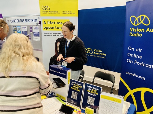 Sarah Selvadurai from the Vision Store demonstrating products at our booth at the ATSA Independent Living Expo.