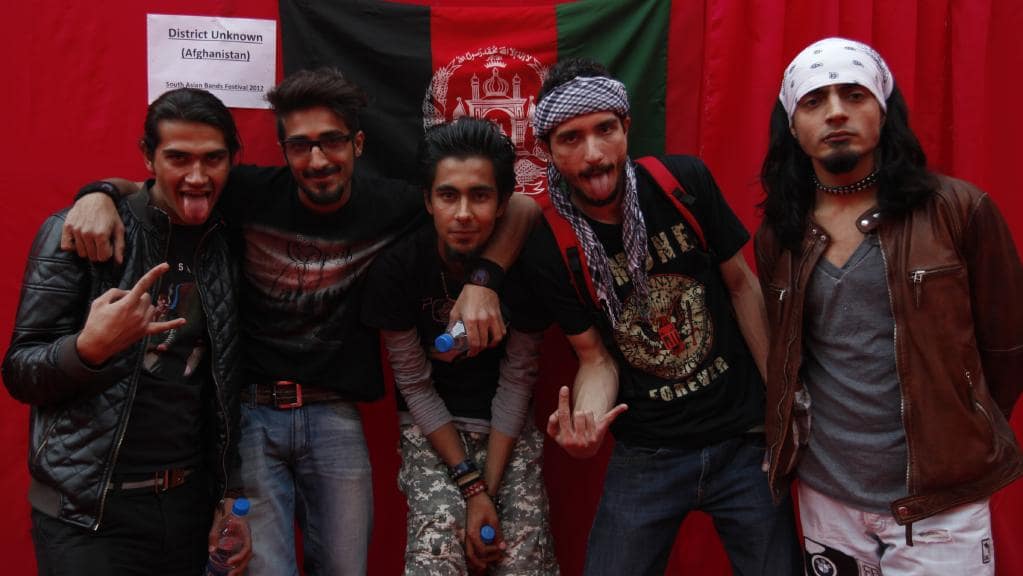 Band members from District Unknown pose for a photo at the South Asian Bands Festival in 2017