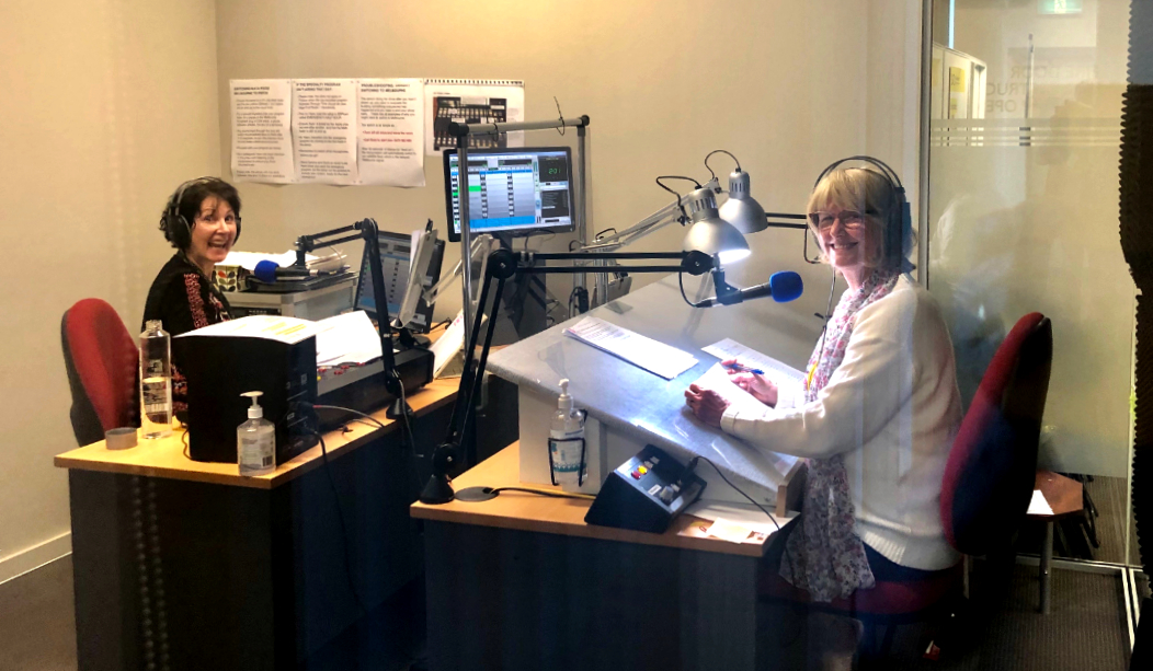 Perth volunteers Vee McGuire and Trudy Hellsten in the studio before the first Al-Jazeera news hour