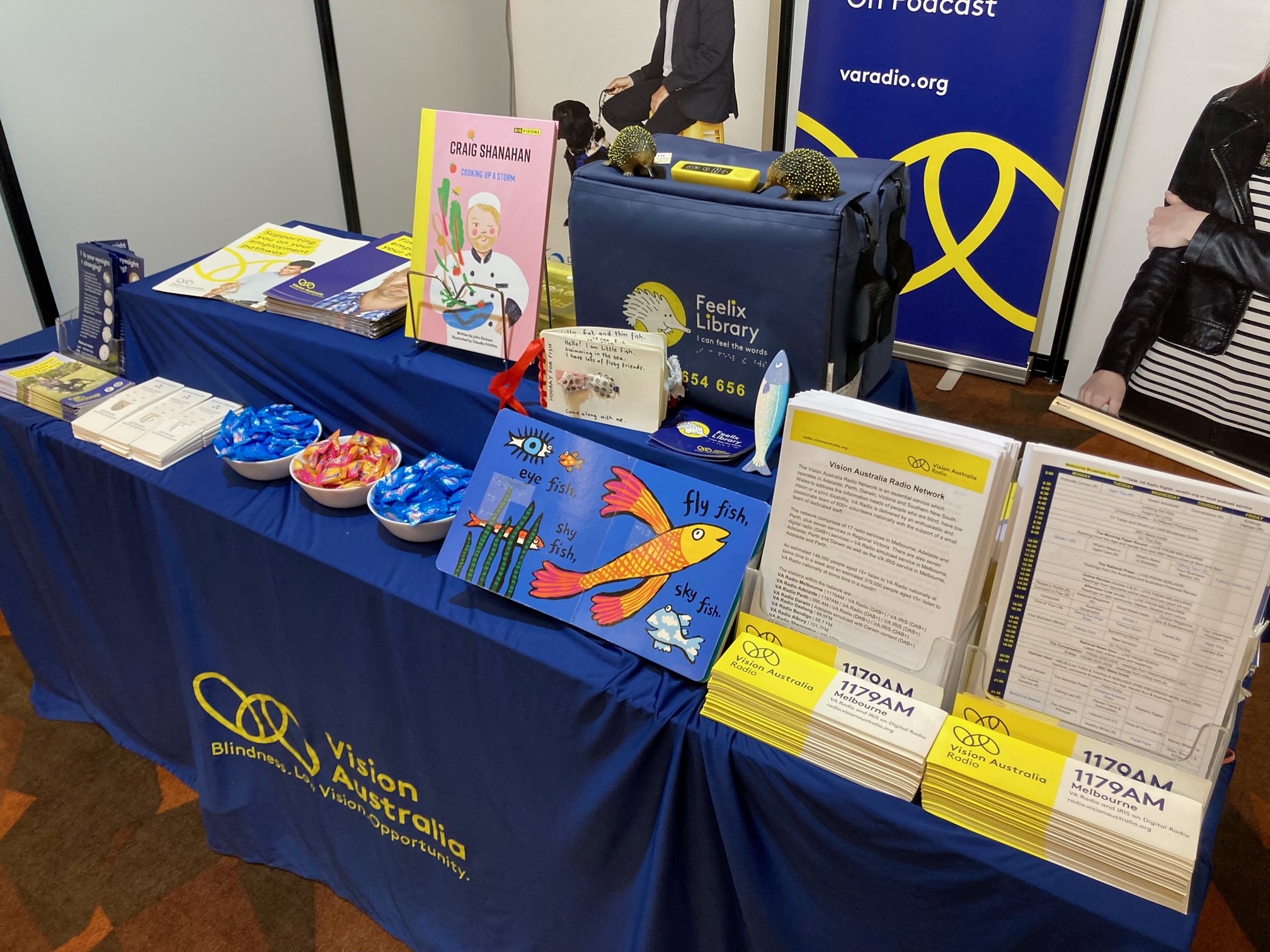 a close up of our table complete with information on VA Radio, and other products and services offered by Vision Australia.